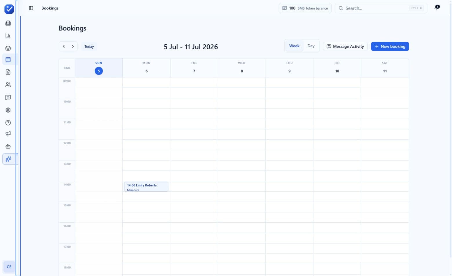 Booking calendar for a sample business workspace