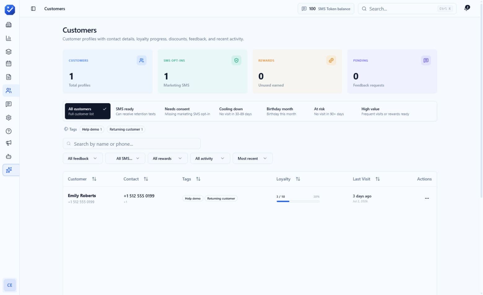 Customer directory for a sample business workspace