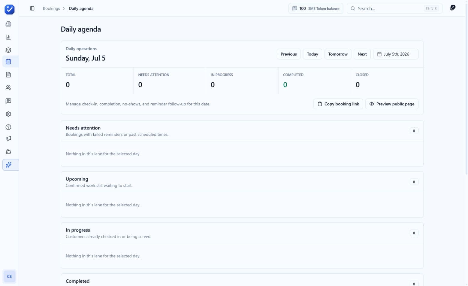 Daily agenda for a sample business workspace