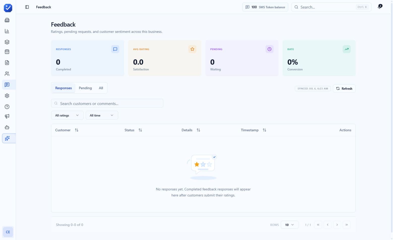 Feedback inbox for a sample business workspace