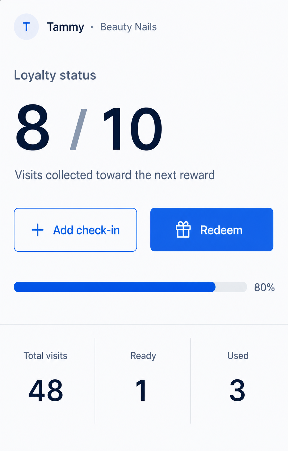 Loyalty status with check-in and reward actions