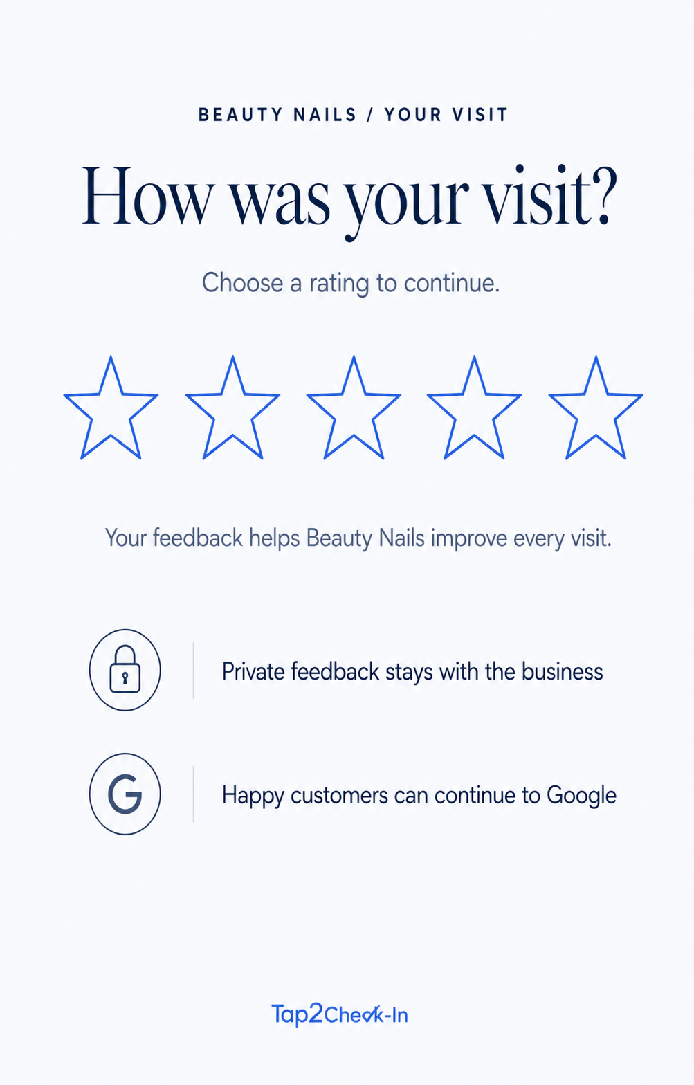 Customer review rating screen for Beauty Nails
